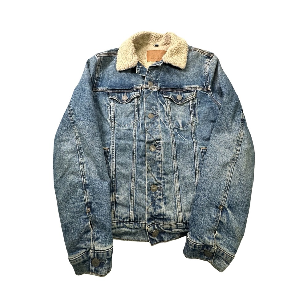 American Eagle Jacket Mens S Blue Sherpa Lined Denim Western